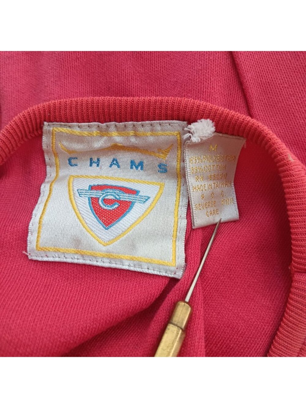 Vintage T-shirt Single Stitch Medium 80's Chams Hot Pink Long Sleeve Logo